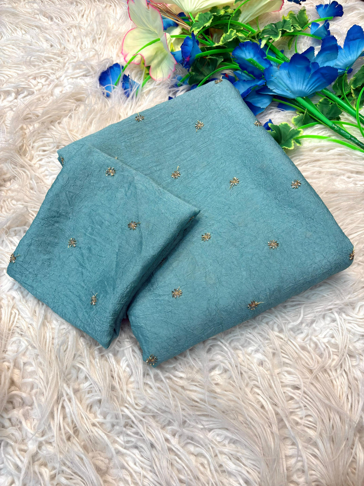 Glossy Festive Wear Crush Silk Butti n Handwork Fancy Designer Saree With Blouse Piece