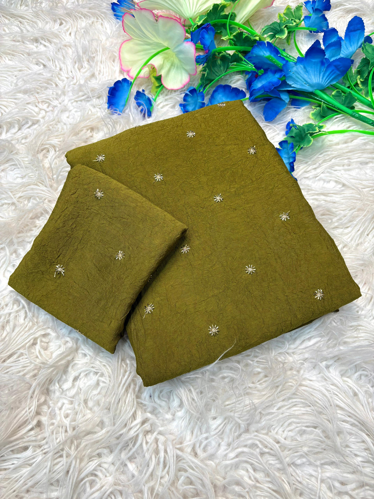 Glossy Festive Wear Crush Silk Butti n Handwork Fancy Designer Saree With Blouse Piece