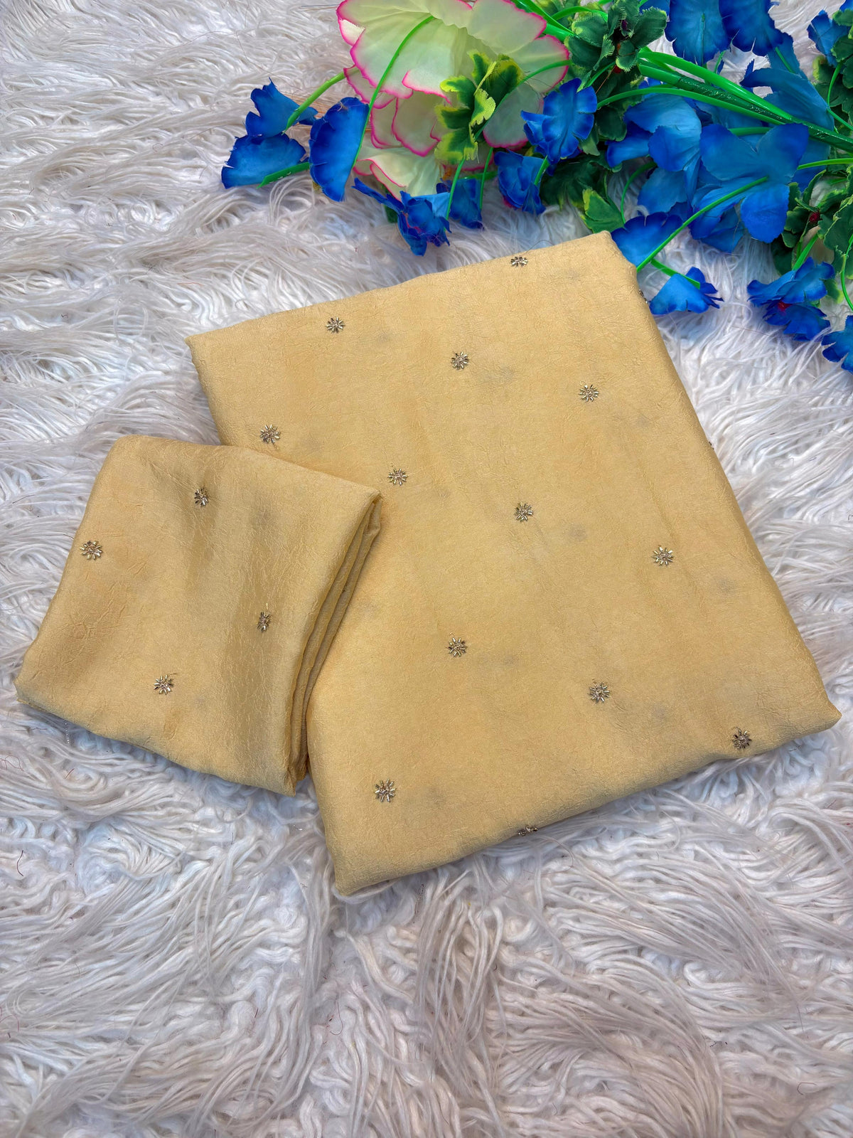 Glossy Festive Wear Crush Silk Butti n Handwork Fancy Designer Saree With Blouse Piece