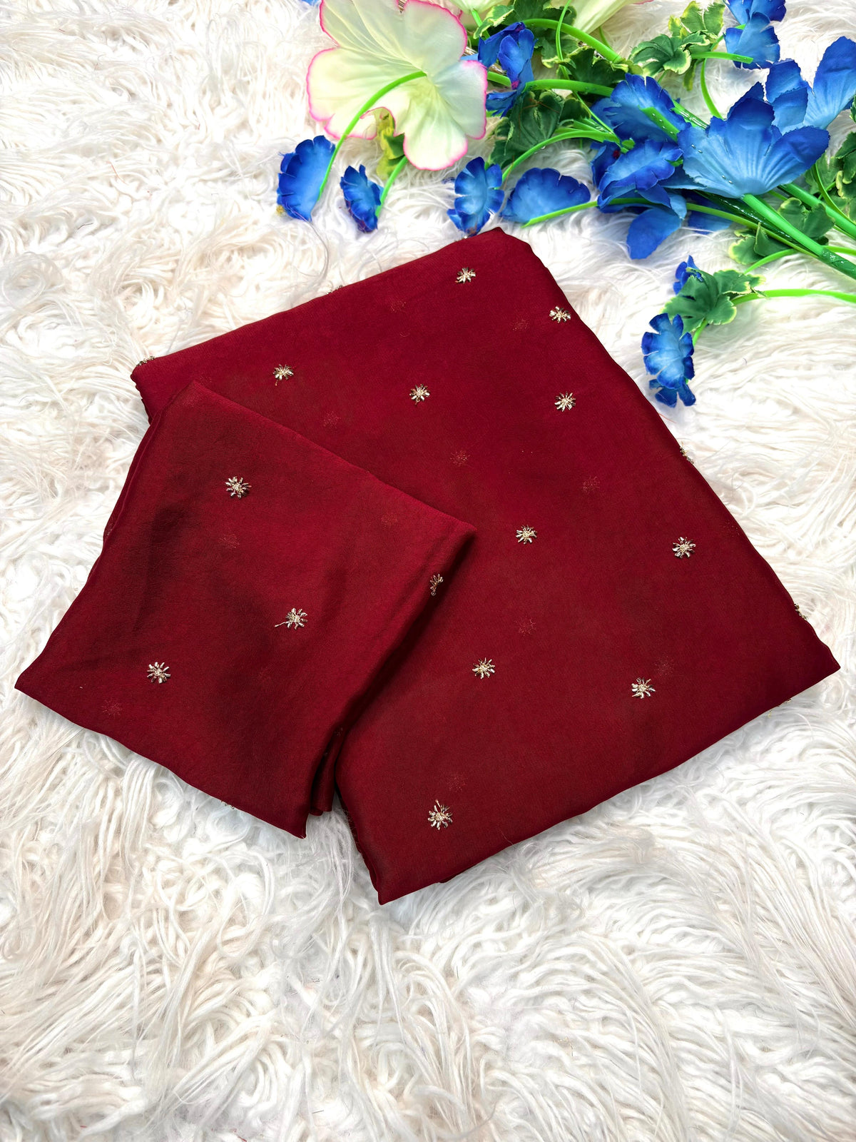 Glossy Festive Wear Crush Silk Butti n Handwork Fancy Designer Saree With Blouse Piece