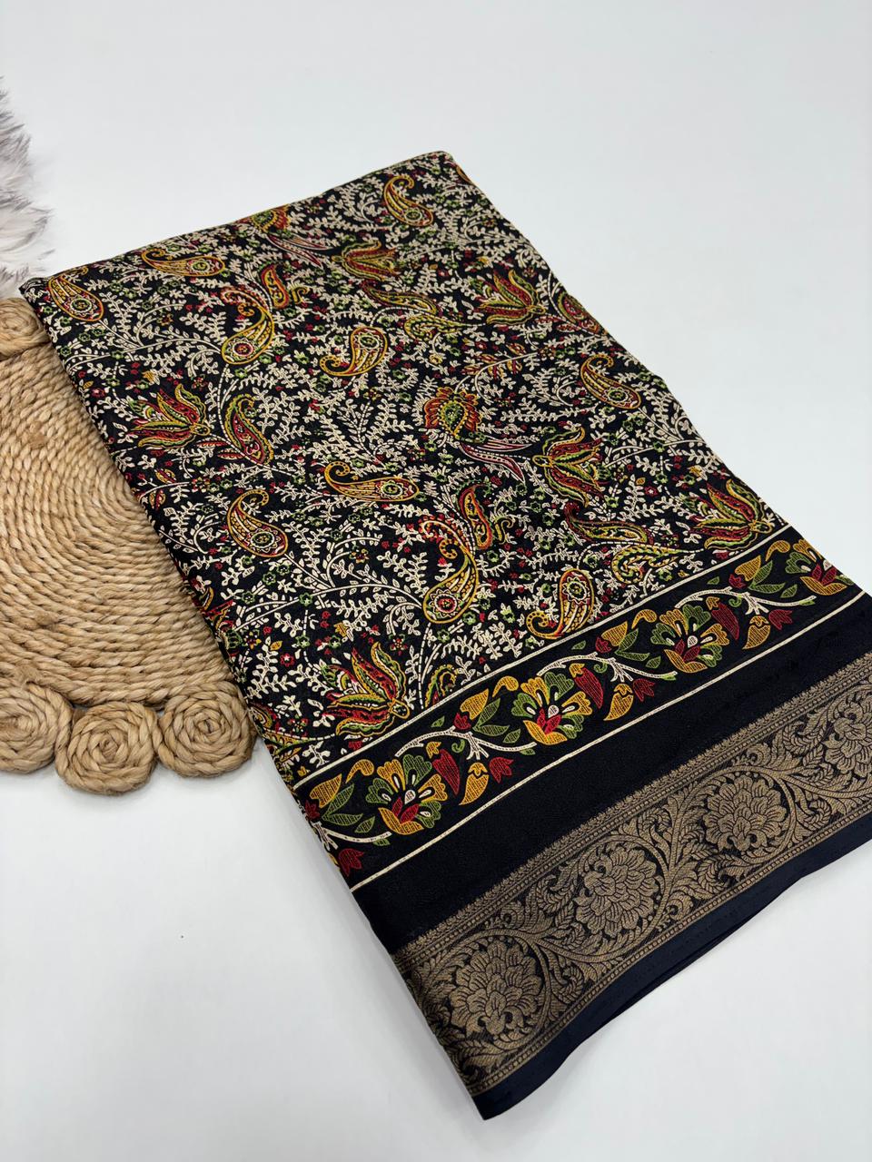Delightful Function Wear Pure Soft Silk Jacquard Border Print Fancy Designer Saree With Blouse Piece
