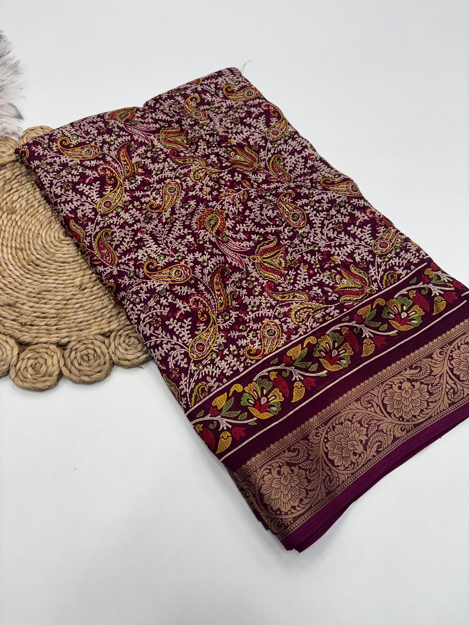 Delightful Function Wear Pure Soft Silk Jacquard Border Print Fancy Designer Saree With Blouse Piece