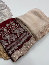 Load image into Gallery viewer, Imaginative Party Wear Pure Soft Silk Embroidery n Lace Work Designer Saree With Contrast Blouse Piece
