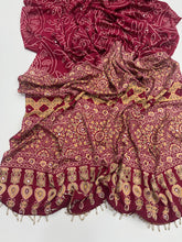 Load image into Gallery viewer, Artisanal Party Wear Pure Satin Silk Ajrak Printed Rich Pallu n Mirror Work Fancy Designer Saree With Blouse Piece
