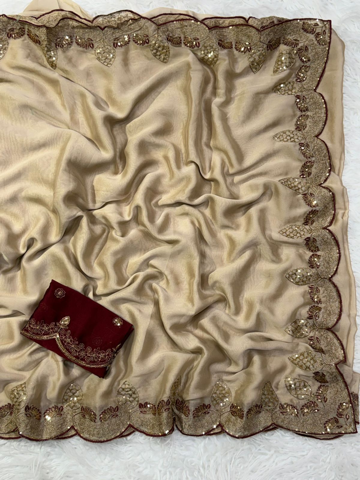 Exquisite Wedding Wear Soft Silk Embroidery n Sequence Work Designer Saree With Contrast Blouse Piece