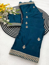 Load image into Gallery viewer, Effervescent Party Wear Pure Soft Chinon Silk Sequence n Embroidery Work Designer Saree With Elegant Blouse Piece
