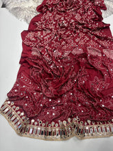 Load image into Gallery viewer, Breathtaking Function Wear Pure Satin Silk Ajrak Printed Rich Pallu n Mirror Work Fancy Designer Saree
