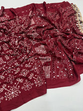 Load image into Gallery viewer, Breathtaking Function Wear Pure Satin Silk Ajrak Printed Rich Pallu n Mirror Work Fancy Designer Saree
