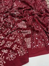 Load image into Gallery viewer, Breathtaking Function Wear Pure Satin Silk Ajrak Printed Rich Pallu n Mirror Work Fancy Designer Saree
