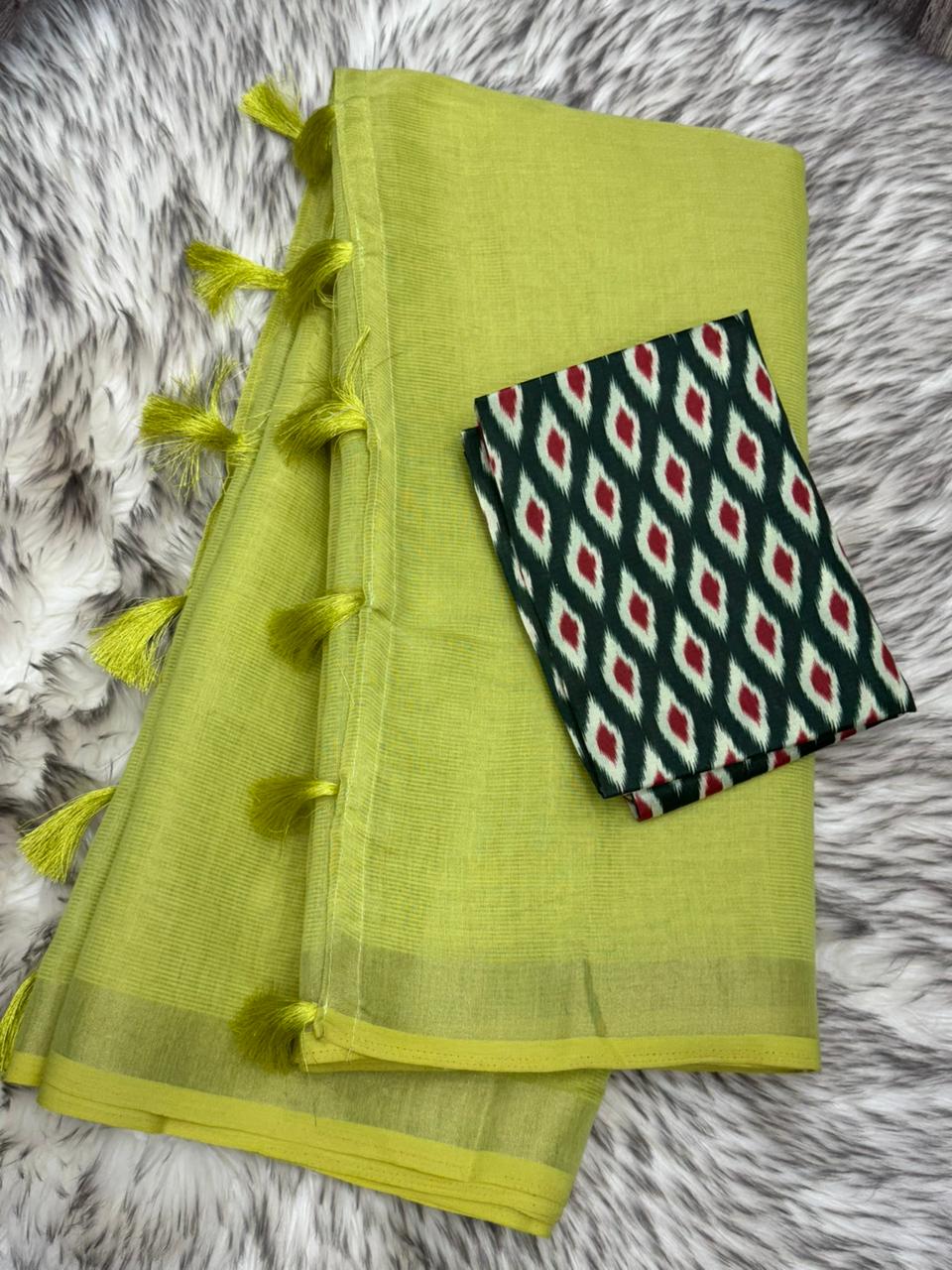 Confounding Function Wear Pure Cotton Silk Latkan Designer Saree With Unstitched Blouse for Women