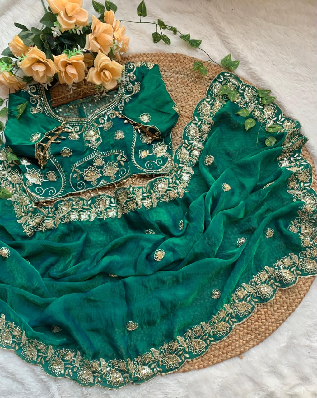 Splendorous Wedding  Wear Silk Heavy Embroidery n Sequence Work Fancy Designer Saree With Stitched Blouse
