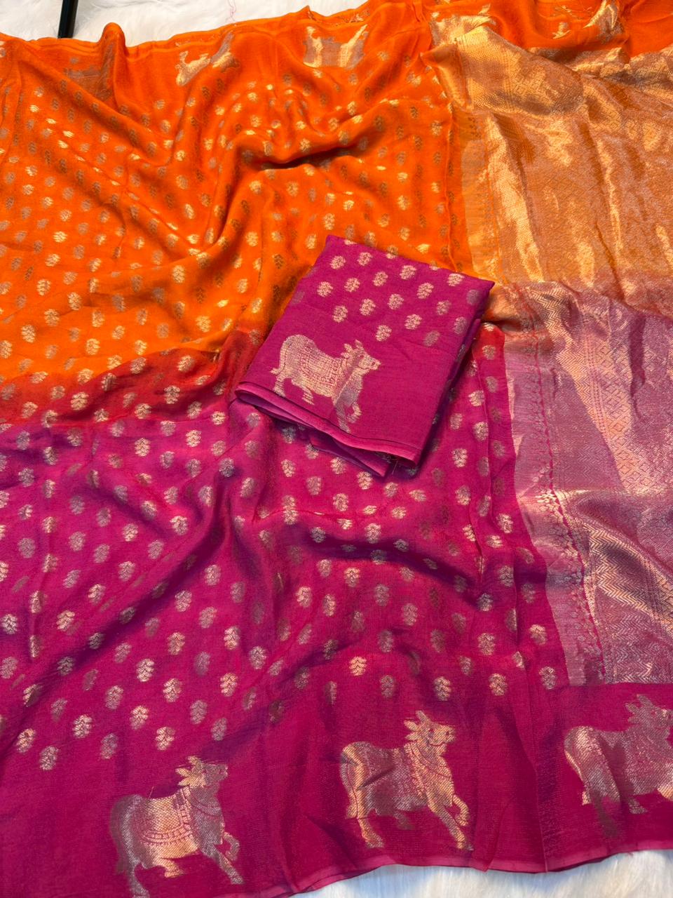 Magnetic Party Wear Pure Viscose Silk Jacquard Weaving Work Rich Pallu Fancy Designer Saree With Blouse Piece