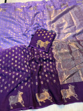 Load image into Gallery viewer, Magnetic Party Wear Pure Viscose Silk Jacquard Weaving Work Rich Pallu Fancy Designer Saree With Blouse Piece
