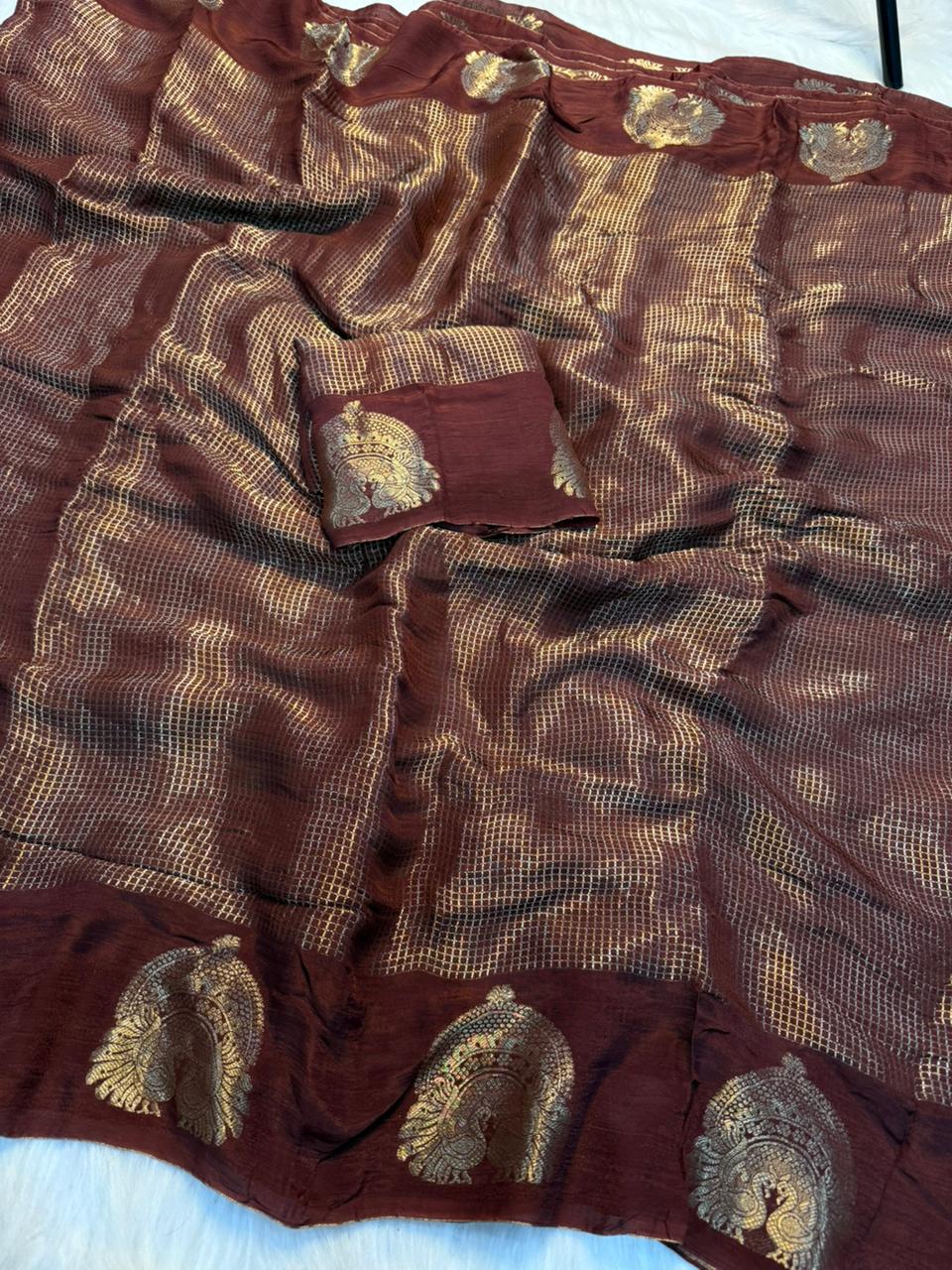 Traditional Party Wear Viscose Georgette Jacquard Weaving Work Fancy Designer Saree With Blouse