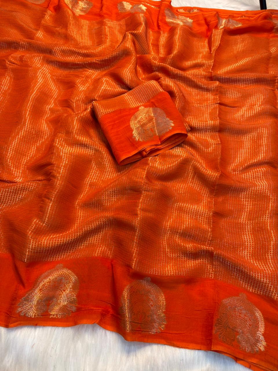 Traditional Party Wear Viscose Georgette Jacquard Weaving Work Fancy Designer Saree With Blouse