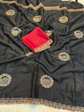 Load image into Gallery viewer, Regal Function Wear Georgette Embroidery Work Designer Saree With Contrast Blouse Piece
