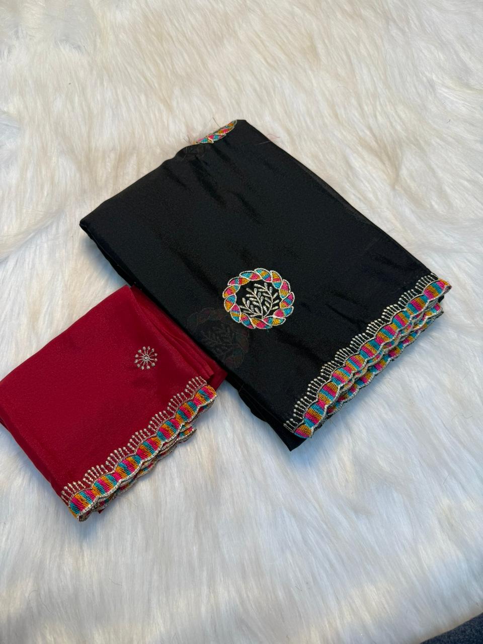 Regal Function Wear Georgette Embroidery Work Designer Saree With Contrast Blouse Piece