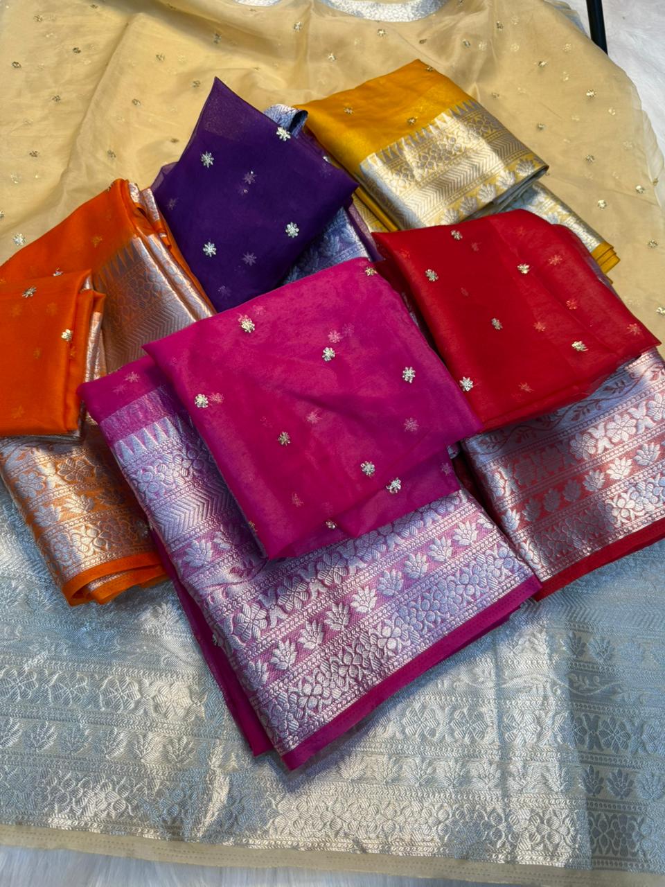 Mellifluous Party Wear Organza Silk Jacquard Multi Embroidery Work Fancy Designer Saree With Blouse Piece