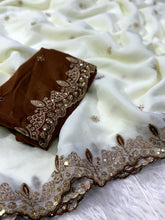 Load image into Gallery viewer, Whimsical Party Wear Georgette Zari n Sequence Work Border Fancy Designer Saree With Contrast Blouse Piece
