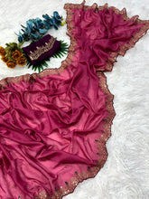 Load image into Gallery viewer, Whimsical Party Wear Georgette Zari n Sequence Work Border Fancy Designer Saree With Contrast Blouse Piece
