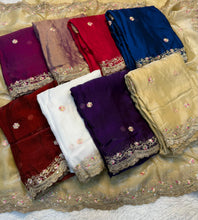 Load image into Gallery viewer, Exquisite Party Wear Pure Silk Embroidery Sequence n Multi Thread Work Fancy Saree With Matching Blouse
