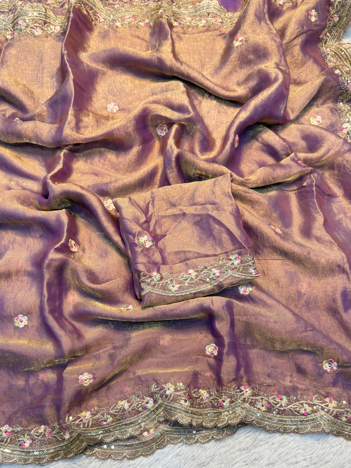 Exquisite Party Wear Pure Silk Embroidery Sequence n Multi Thread Work Fancy Saree With Matching Blouse
