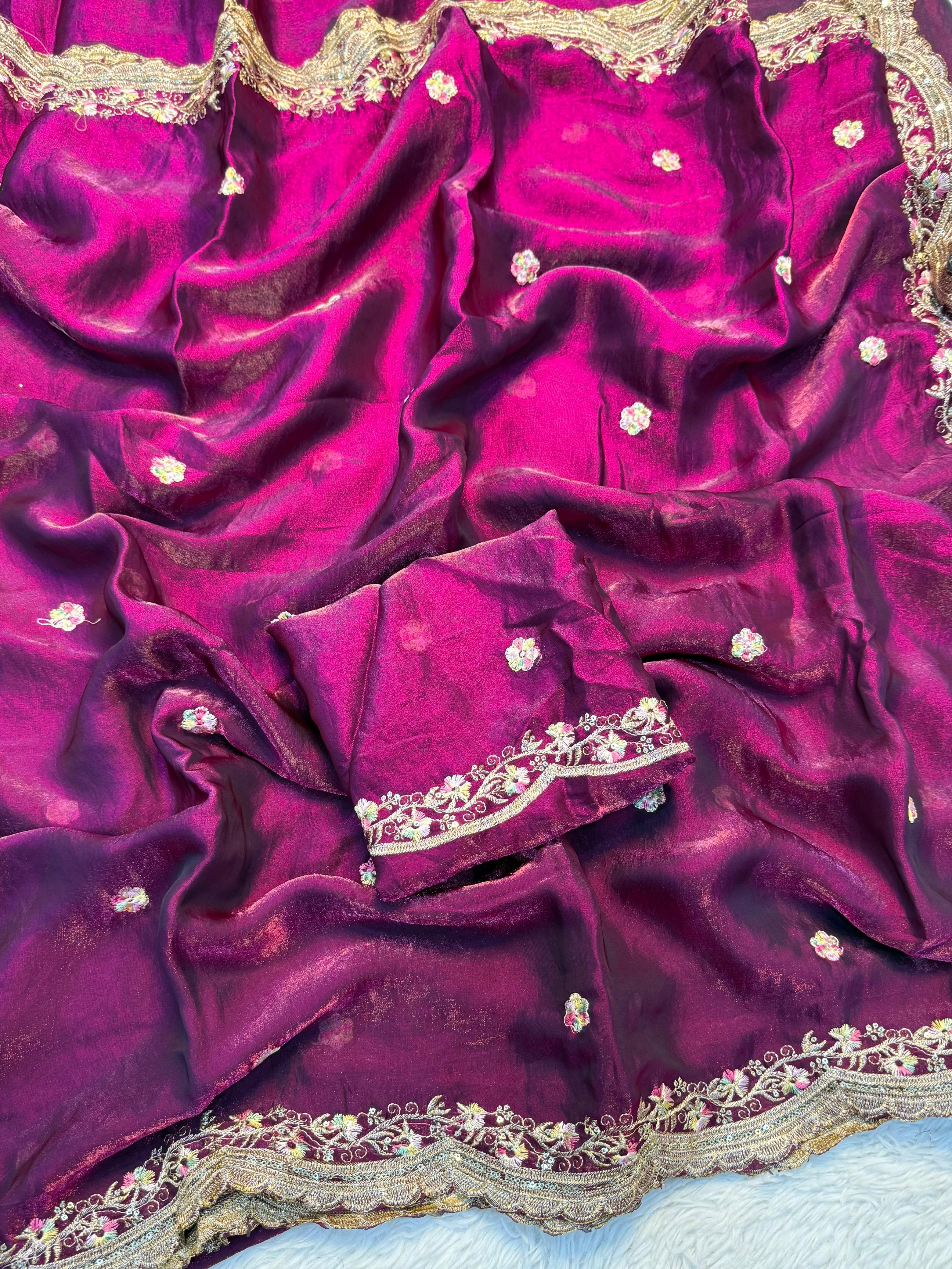 Exquisite Party Wear Pure Silk Embroidery Sequence n Multi Thread Work Fancy Saree With Matching Blouse