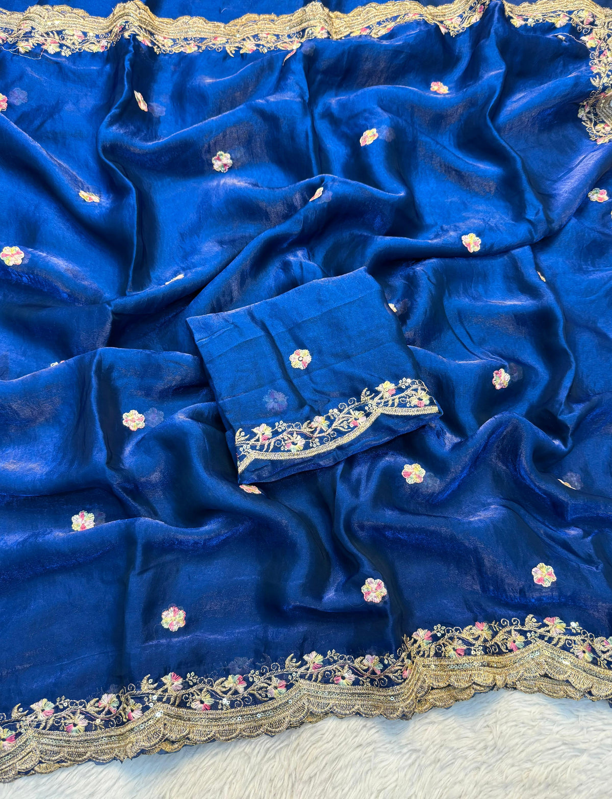 Exquisite Party Wear Pure Silk Embroidery Sequence n Multi Thread Work Fancy Saree With Matching Blouse