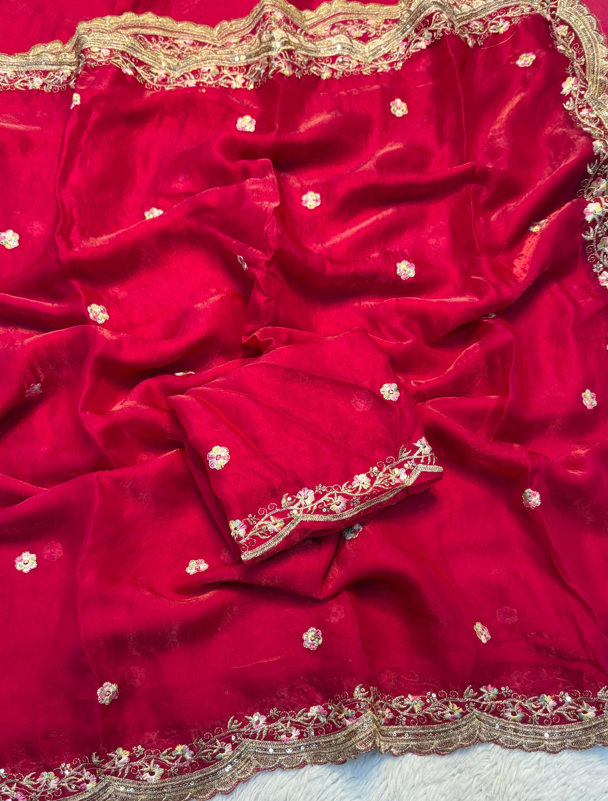 Exquisite Party Wear Pure Silk Embroidery Sequence n Multi Thread Work Fancy Saree With Matching Blouse