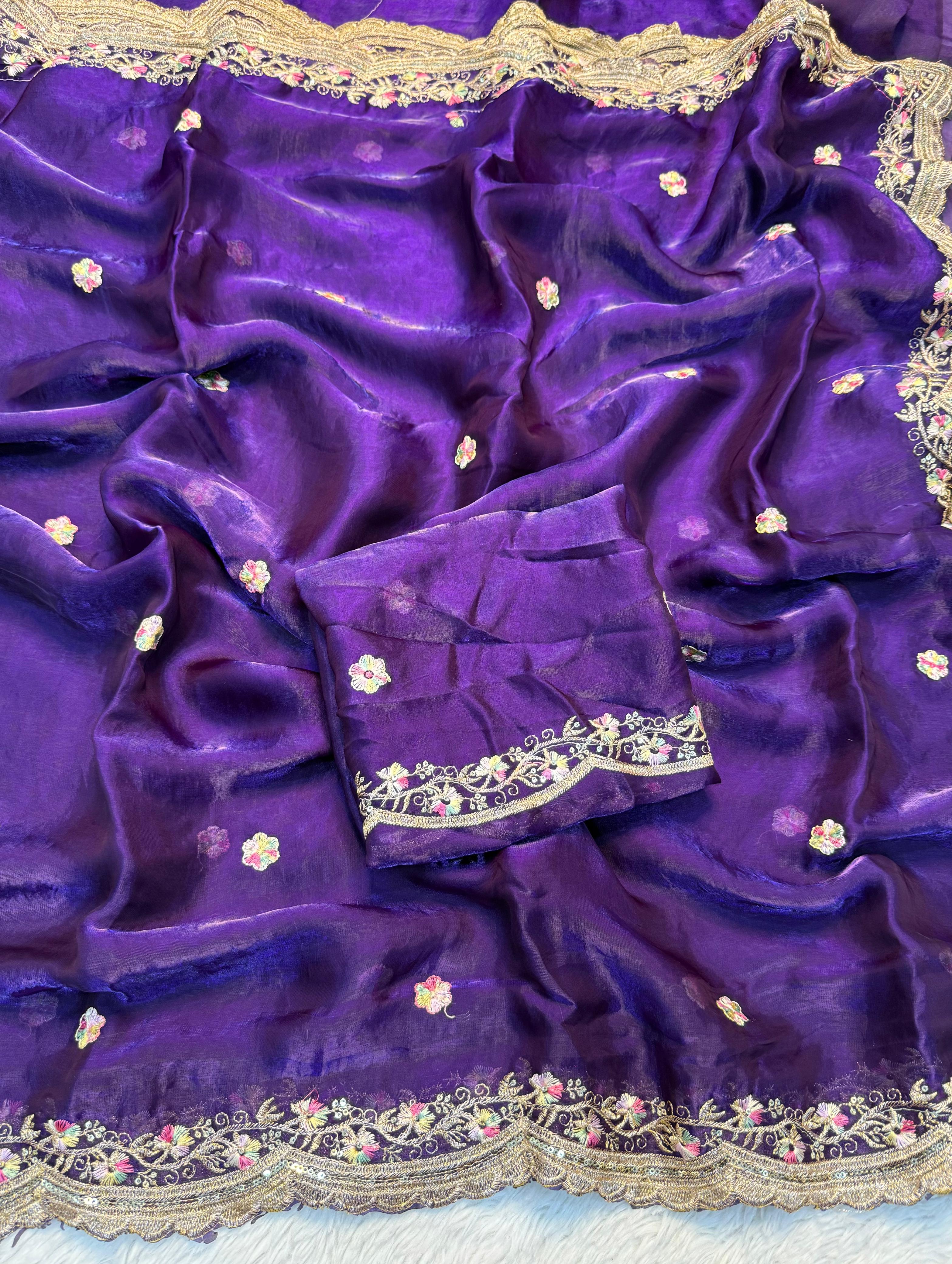 Exquisite Party Wear Pure Silk Embroidery Sequence n Multi Thread Work Fancy Saree With Matching Blouse