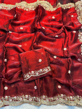 Load image into Gallery viewer, Exquisite Party Wear Pure Silk Embroidery Sequence n Multi Thread Work Fancy Saree With Matching Blouse
