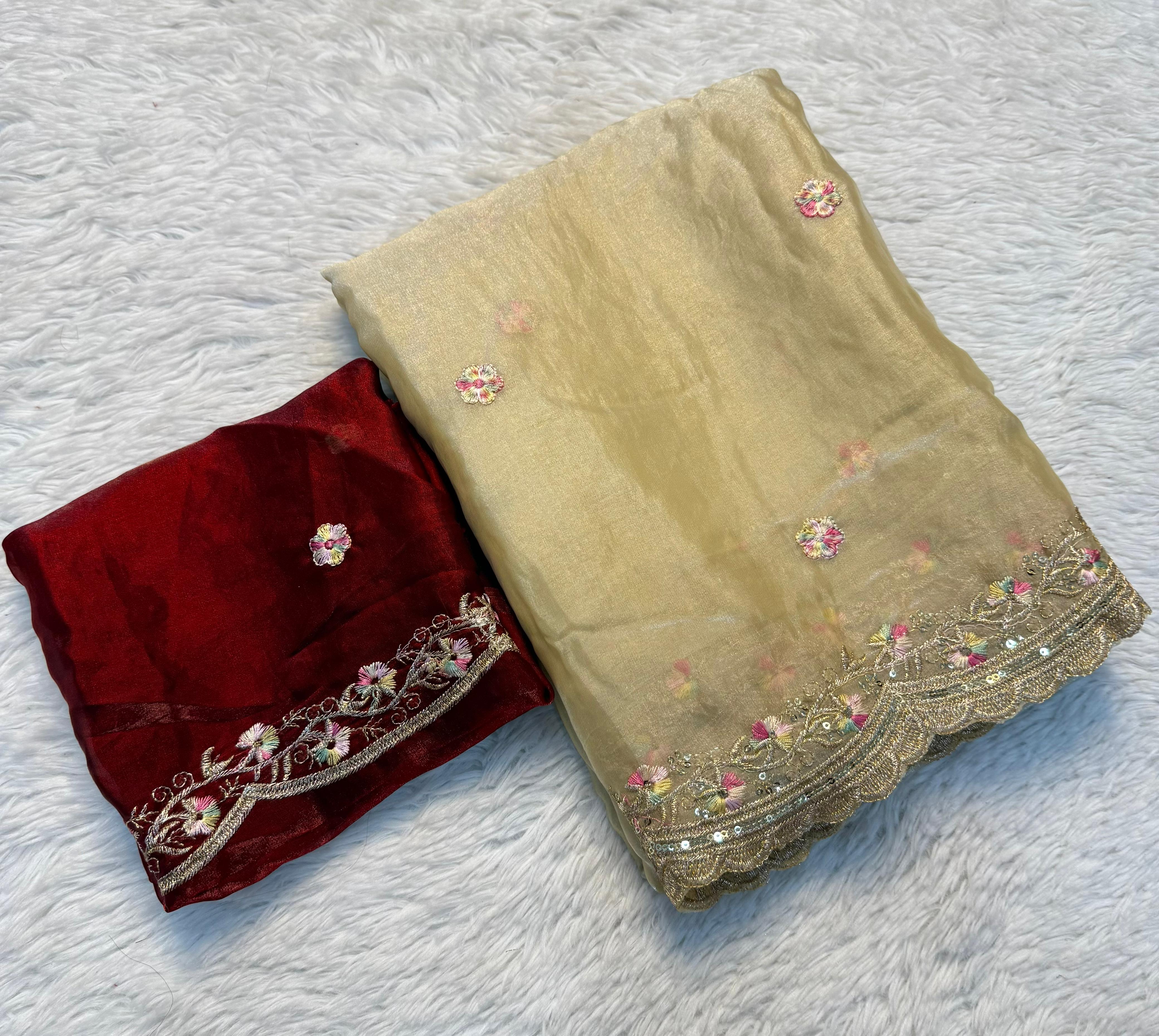 Exquisite Party Wear Pure Silk Embroidery Sequence n Multi Thread Work Fancy Saree With Matching Blouse