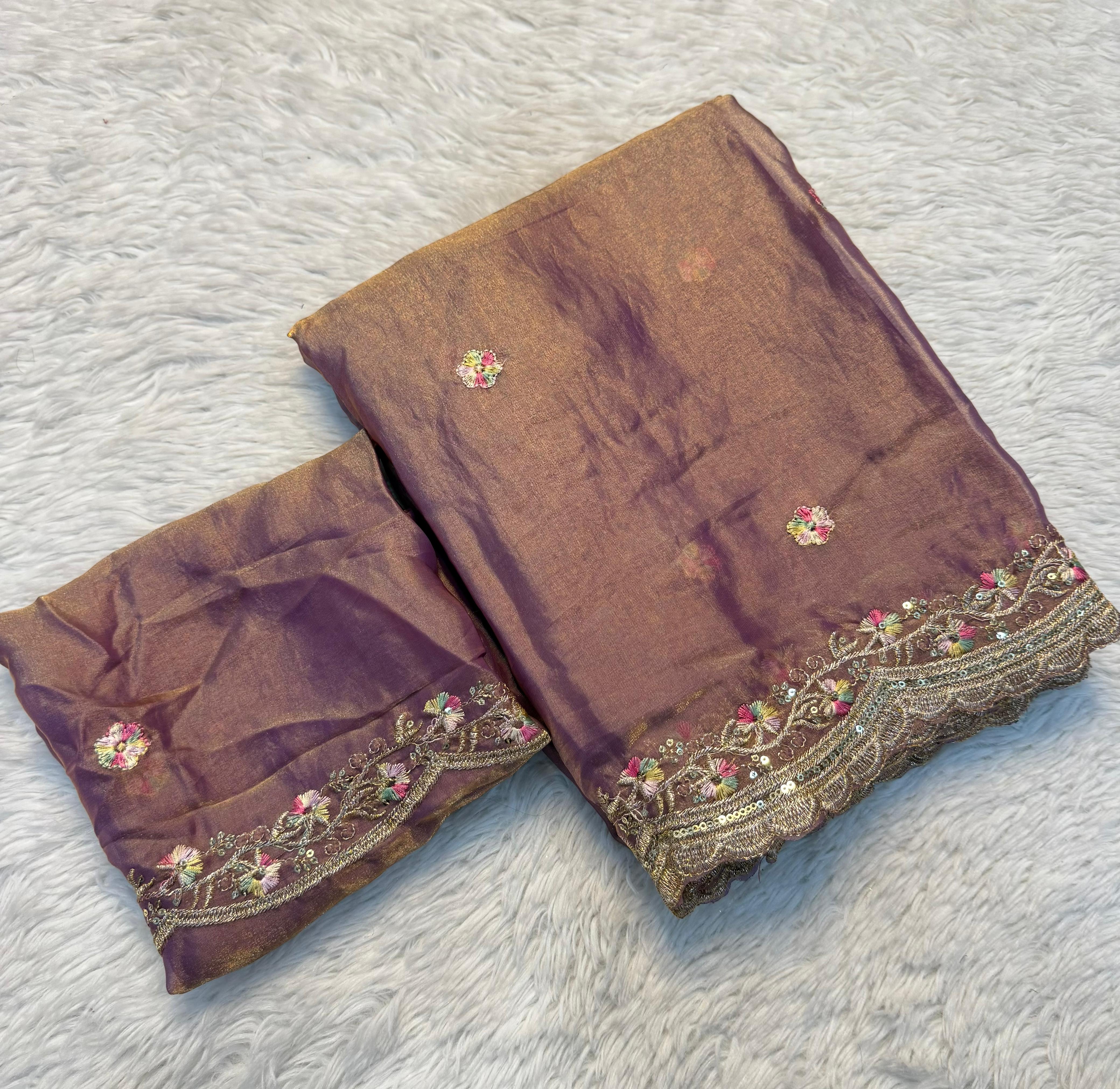 Exquisite Party Wear Pure Silk Embroidery Sequence n Multi Thread Work Fancy Saree With Matching Blouse