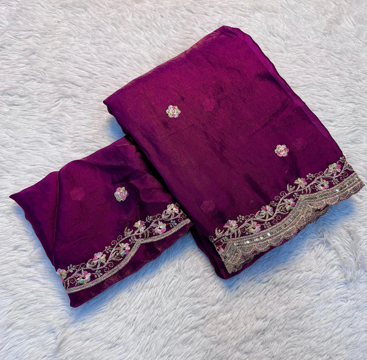 Exquisite Party Wear Pure Silk Embroidery Sequence n Multi Thread Work Fancy Saree With Matching Blouse