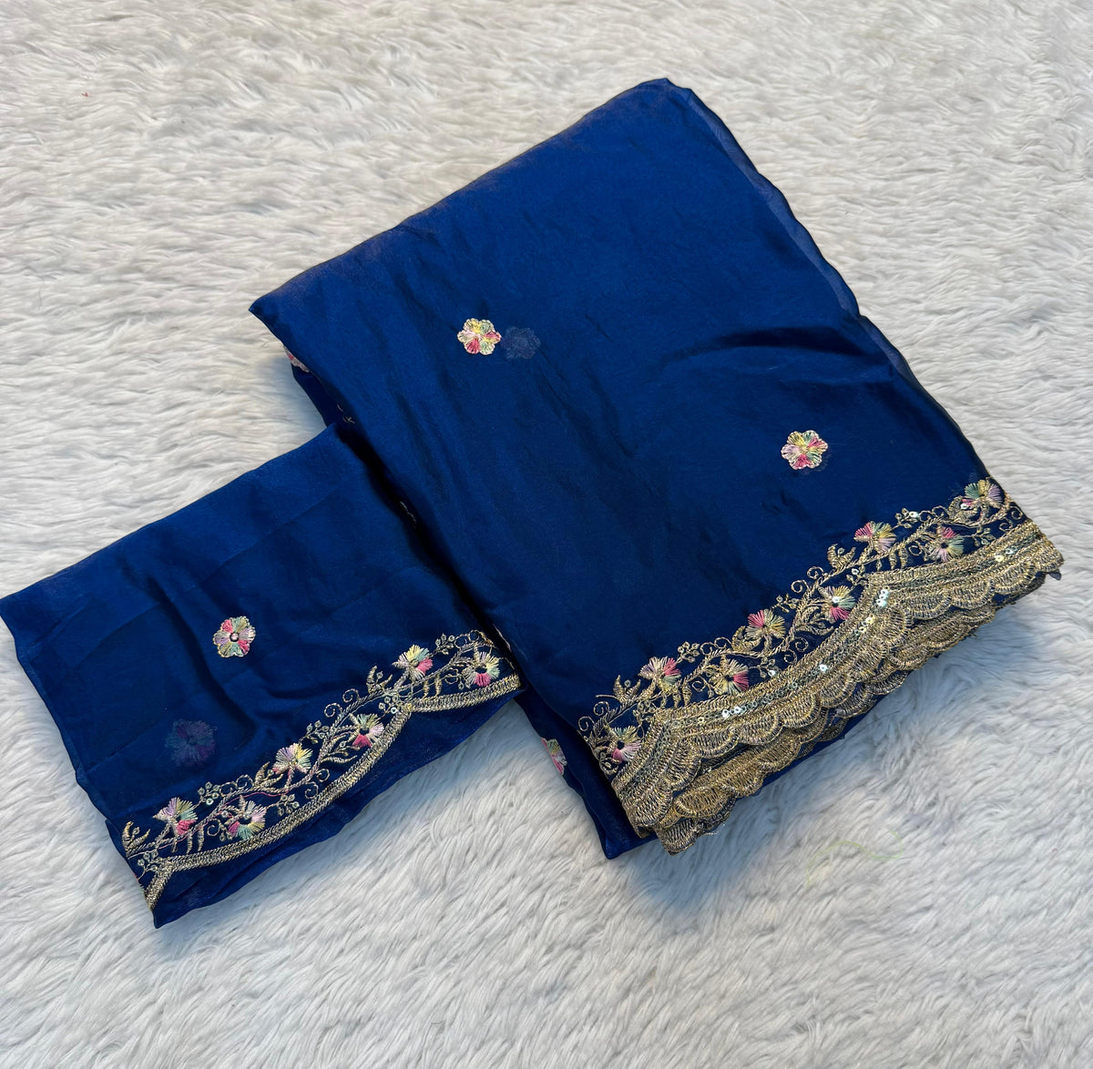 Exquisite Party Wear Pure Silk Embroidery Sequence n Multi Thread Work Fancy Saree With Matching Blouse