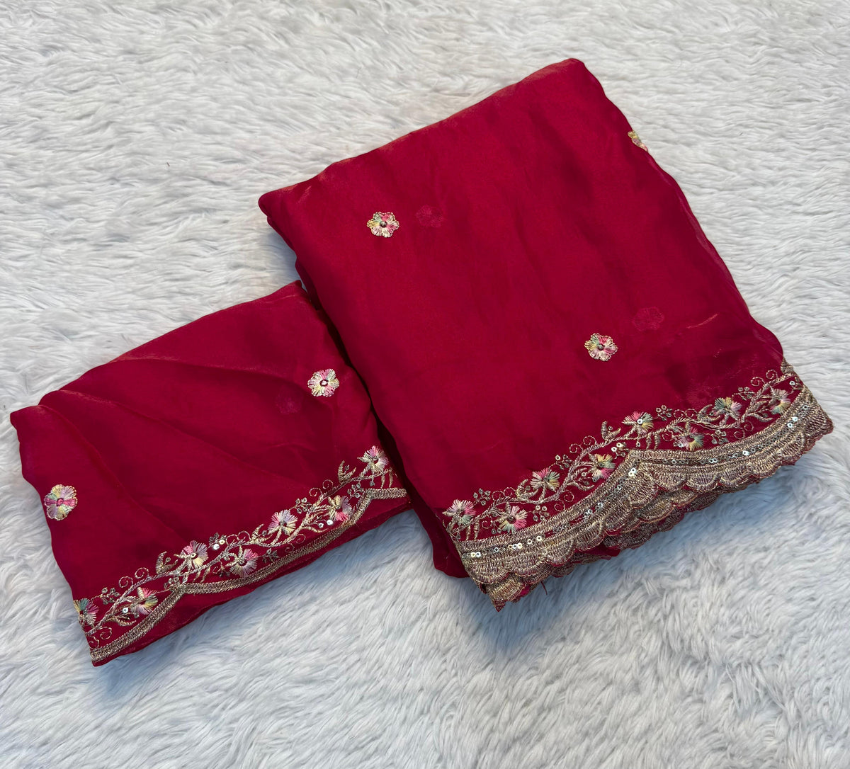 Exquisite Party Wear Pure Silk Embroidery Sequence n Multi Thread Work Fancy Saree With Matching Blouse