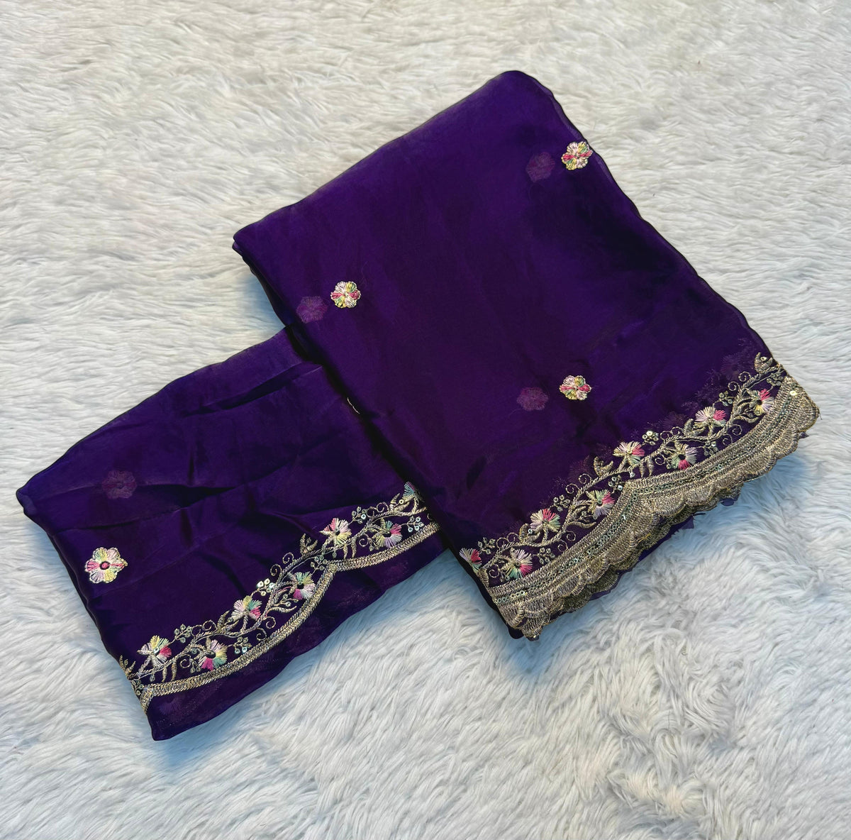 Exquisite Party Wear Pure Silk Embroidery Sequence n Multi Thread Work Fancy Saree With Matching Blouse