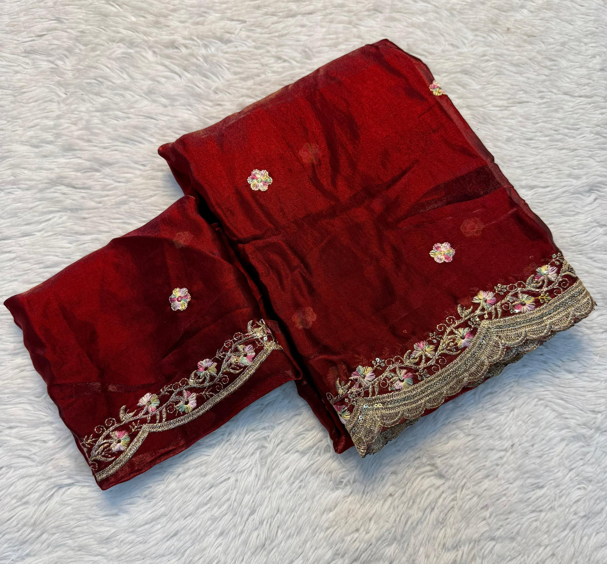 Exquisite Party Wear Pure Silk Embroidery Sequence n Multi Thread Work Fancy Saree With Matching Blouse