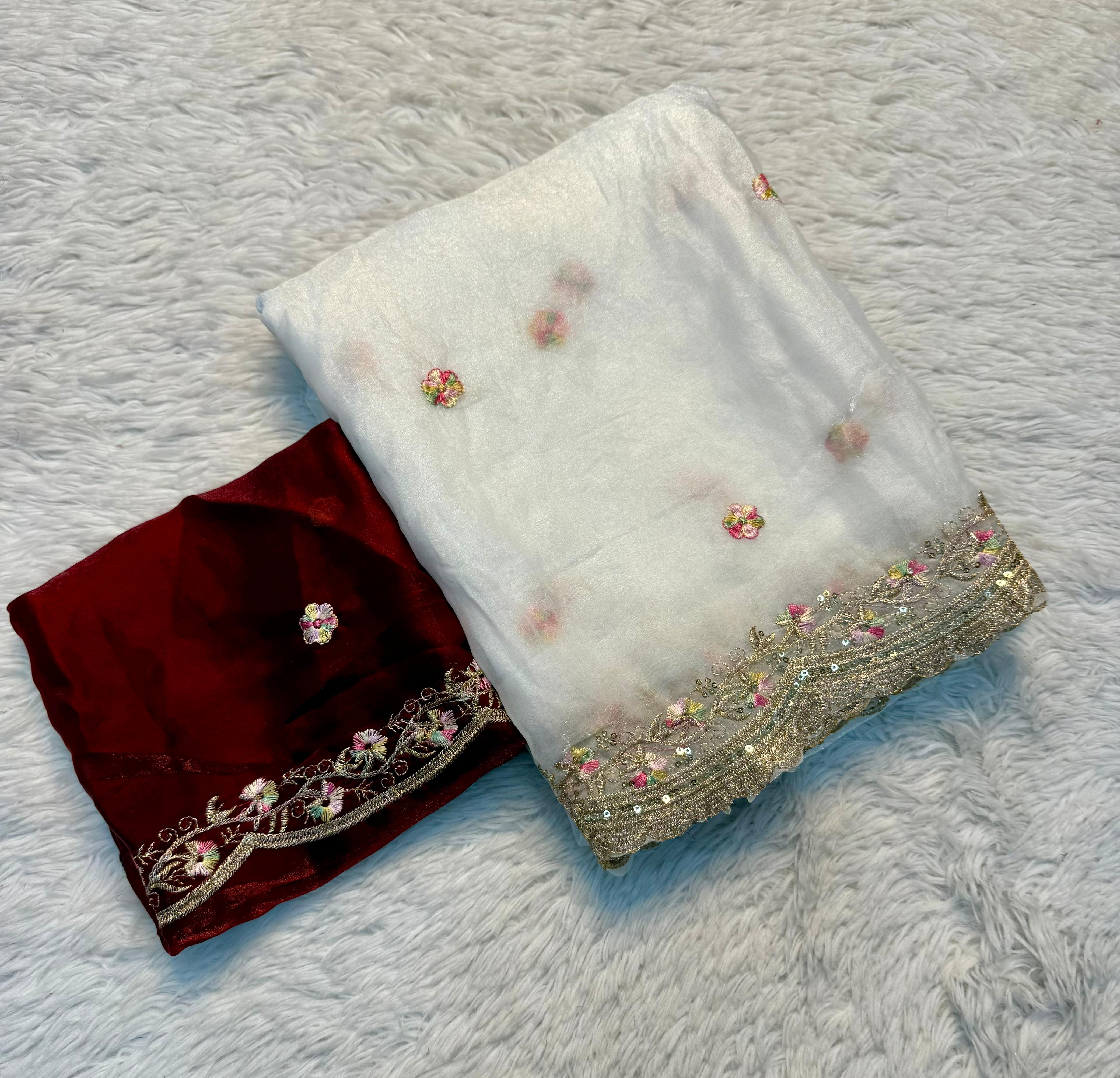 Exquisite Party Wear Pure Silk Embroidery Sequence n Multi Thread Work Fancy Saree With Matching Blouse