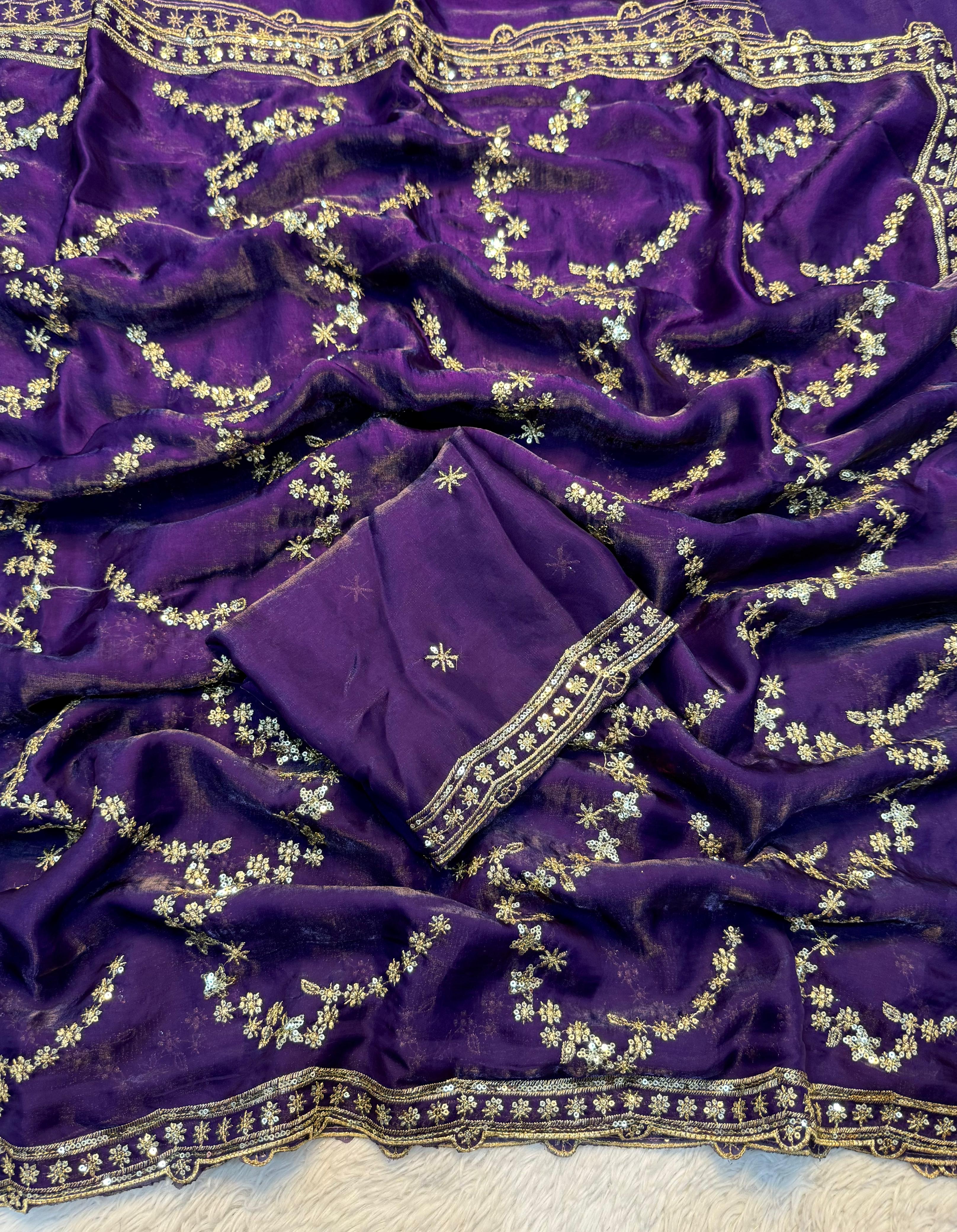 Blooming Function Wear Silk Handwork Fancy Designer Saree With Elegant Blouse Piece