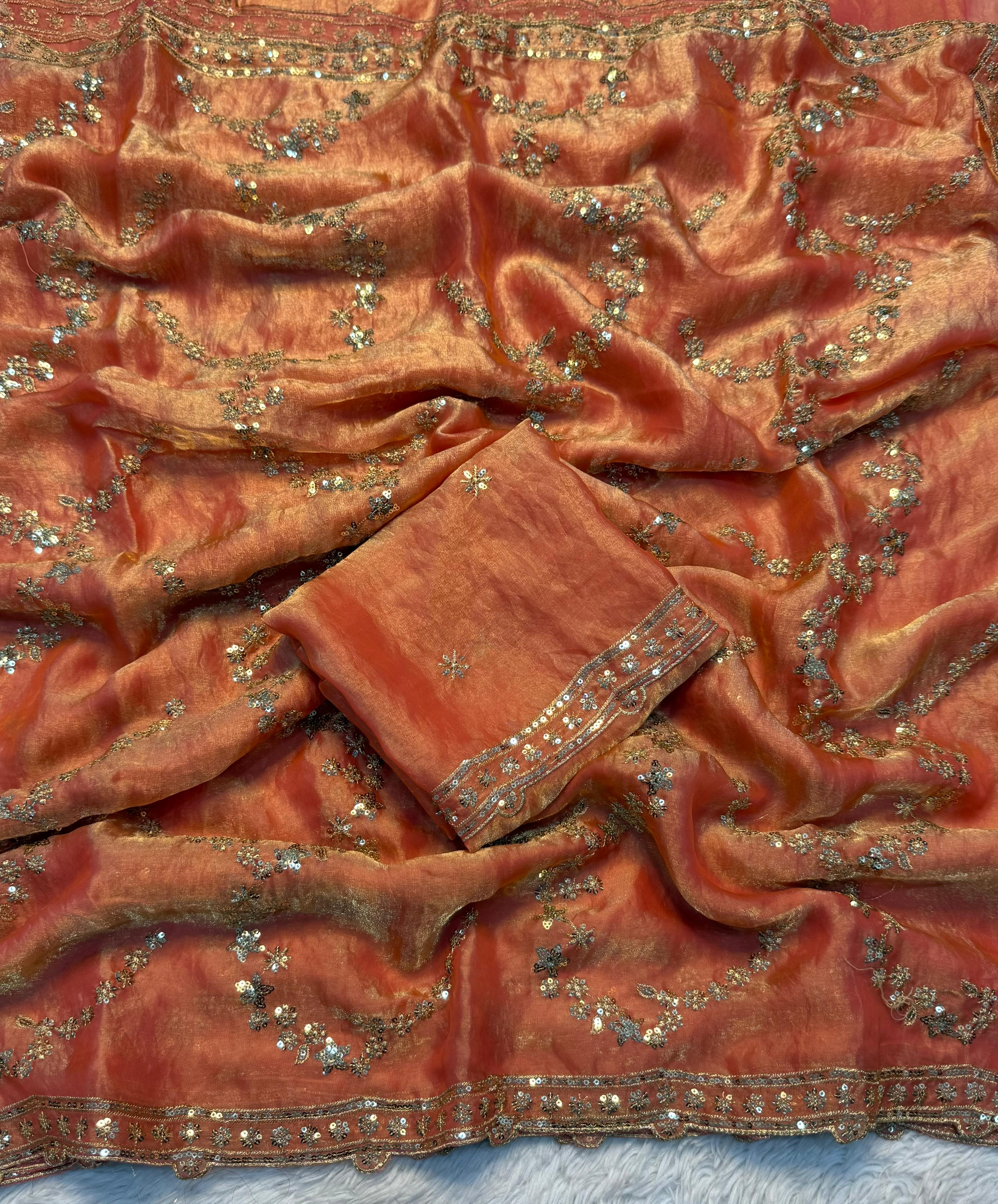 Blooming Function Wear Silk Handwork Fancy Designer Saree With Elegant Blouse Piece
