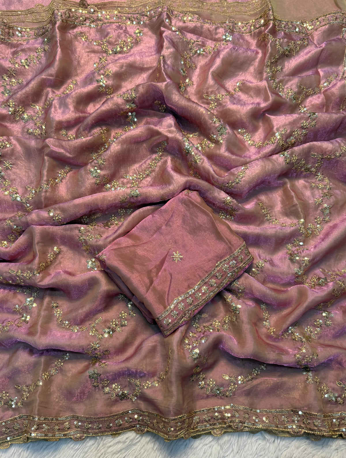 Blooming Function Wear Silk Handwork Fancy Designer Saree With Elegant Blouse Piece