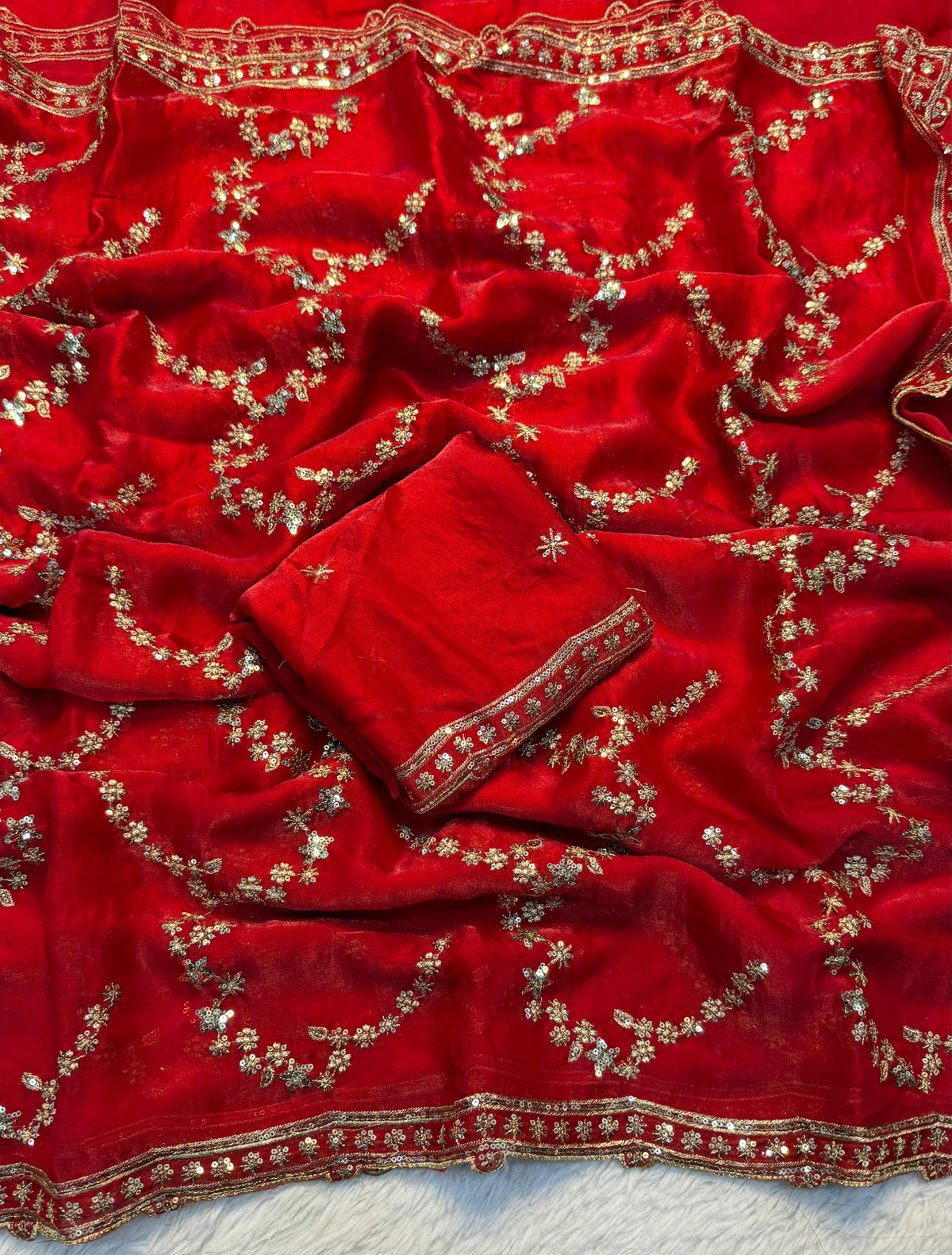 Blooming Function Wear Silk Handwork Fancy Designer Saree With Elegant Blouse Piece