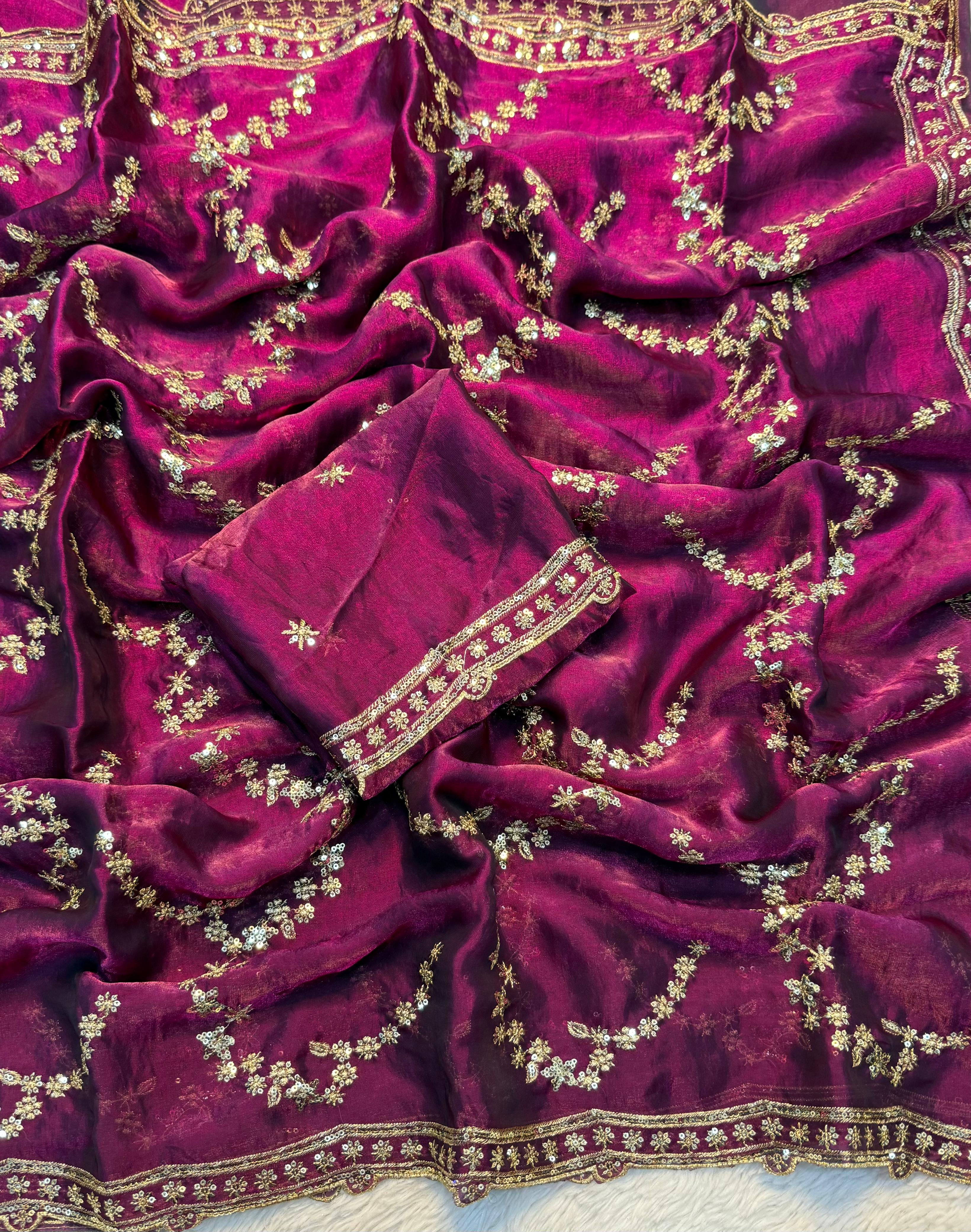 Blooming Function Wear Silk Handwork Fancy Designer Saree With Elegant Blouse Piece