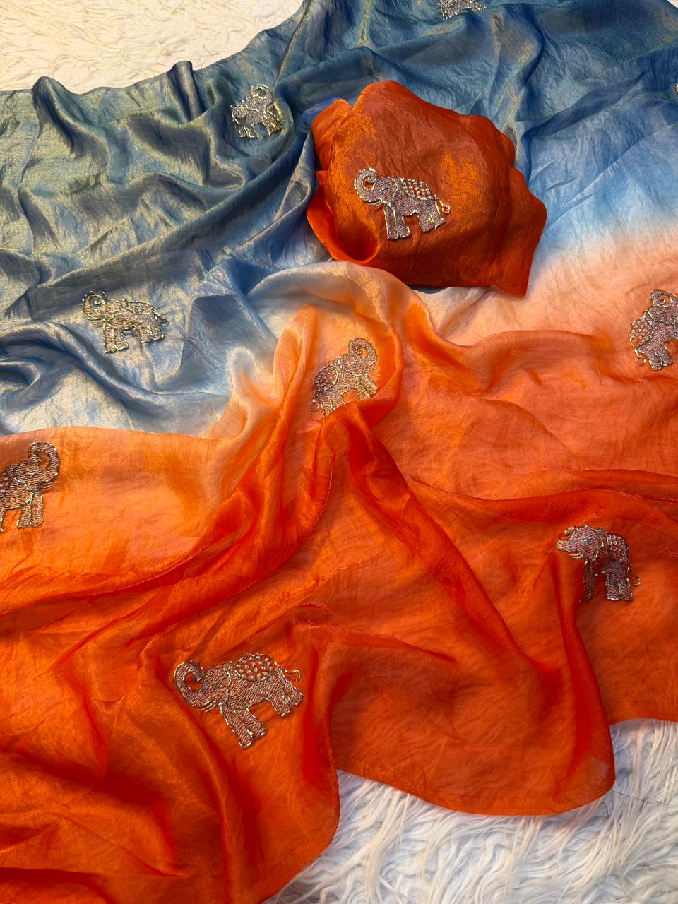 Charming Festive Wear Pure Soft Silk Sequence n Zari Work Fancy Designer Saree With Matching Blouse Piece