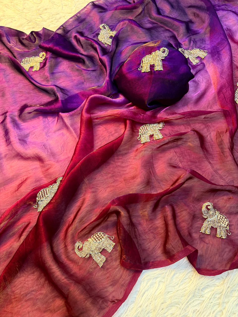 Charming Festive Wear Pure Soft Silk Sequence n Zari Work Fancy Designer Saree With Matching Blouse Piece