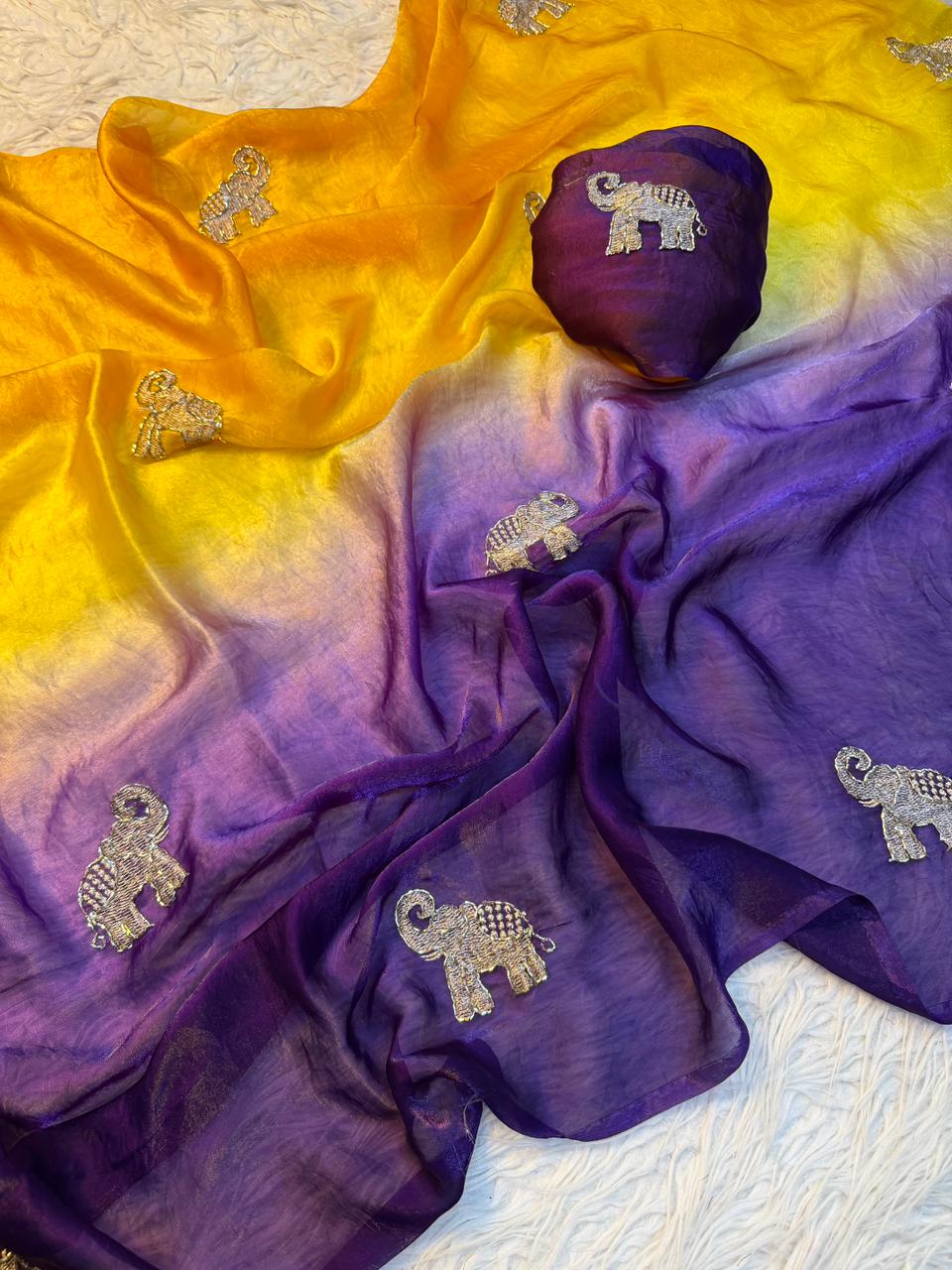 Charming Festive Wear Pure Soft Silk Sequence n Zari Work Fancy Designer Saree With Matching Blouse Piece