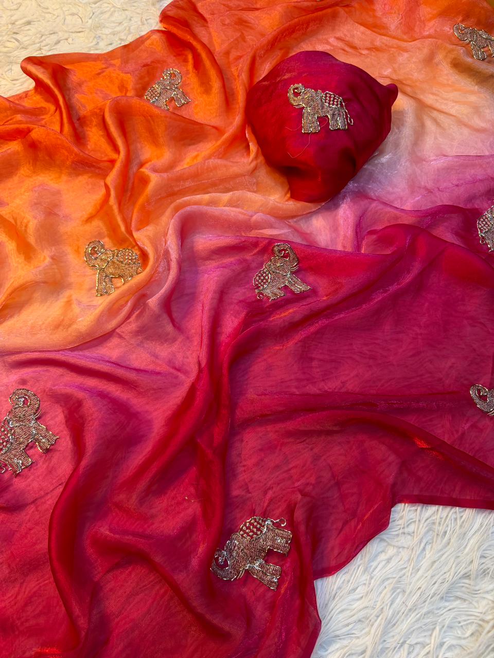 Charming Festive Wear Pure Soft Silk Sequence n Zari Work Fancy Designer Saree With Matching Blouse Piece