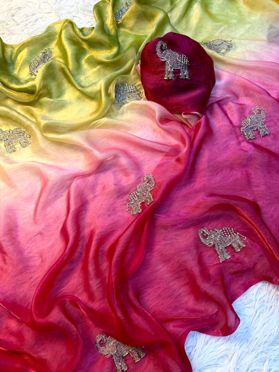 Charming Festive Wear Pure Soft Silk Sequence n Zari Work Fancy Designer Saree With Matching Blouse Piece