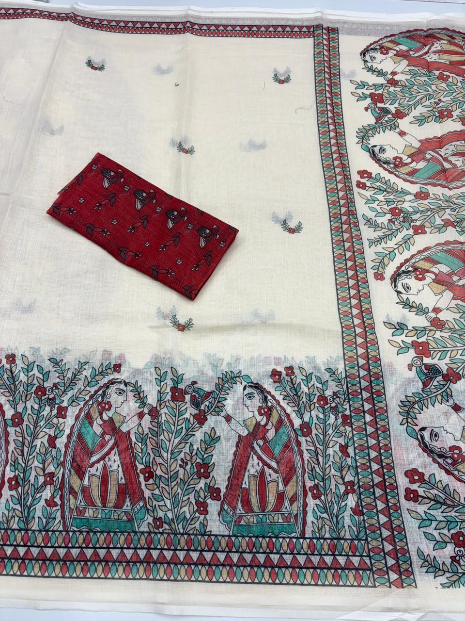 Fantabulous Festive Wear Soft Linen Printed Rich Pallu Work Fancy Designer Saree With Blissful Blouse Piece